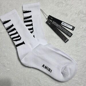 NWT Authentic Amiri Vertical Core Logo White Socks Sz L